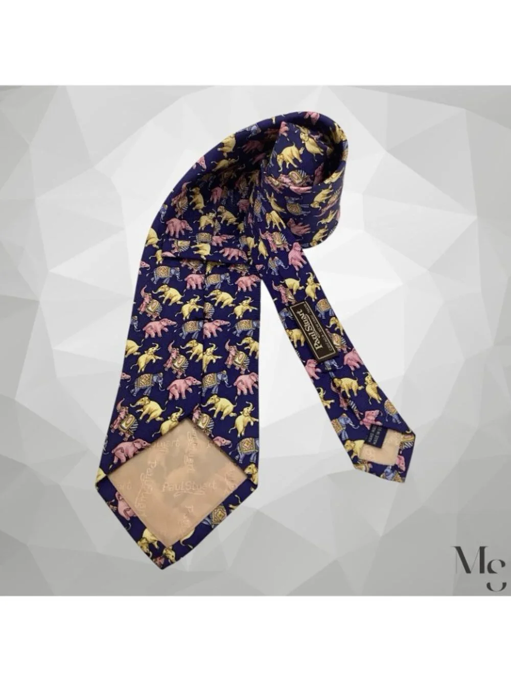 PAUL STUART Blue Elephants Print Luxury Silk Necktie H.M In USA 58